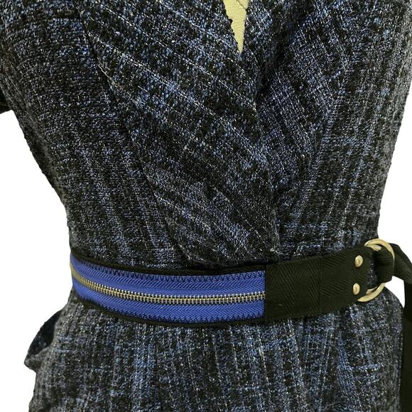 Nanette Lepore Jacket Womens 4 Blue Black Tweed Belted Short Sleeve - Picture 6 of 9